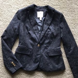 Black floral brocade blazer jacket